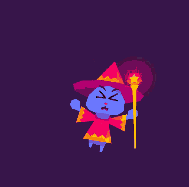 a cartoon of a wizard with a red hat and a magic wand