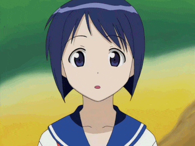 a girl with short blue hair is wearing a sailor uniform
