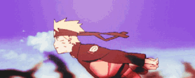 a cartoon of a person running with a purple background