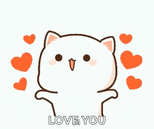 a cartoon cat is surrounded by hearts and saying `` i love you '' .