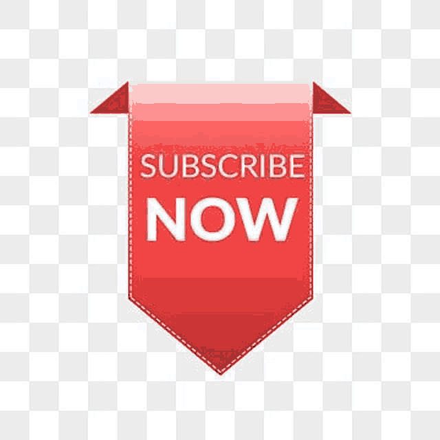 a red ribbon that says subscribe now on a transparent background .