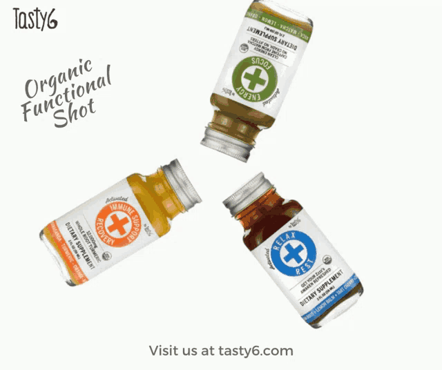 an advertisement for organic functional shots by tasty