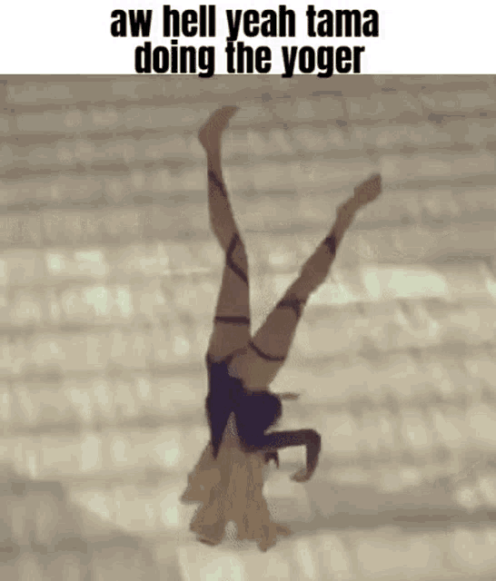 a woman is doing a handstand on a brick floor in a video game .