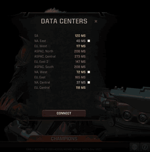 a computer screen shows the data centers and the champions