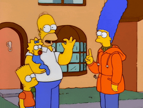 a cartoon of homer simpson holding a baby and bart simpson and marge simpson