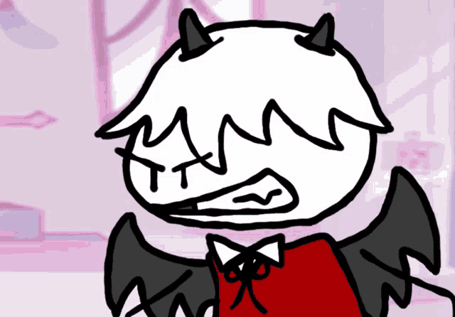 a drawing of a devil with horns and black wings