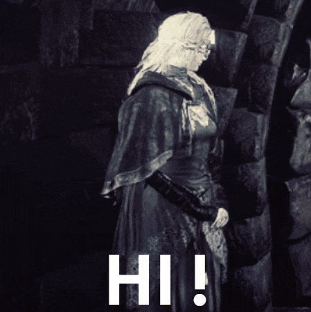 a black and white photo of a woman standing next to a brick wall with the words hi written in white