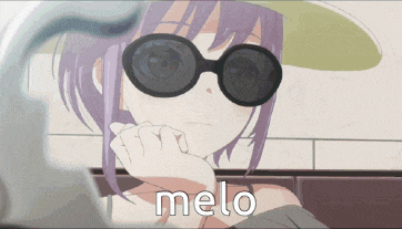 a girl wearing sunglasses and a hat has the word melo written below her