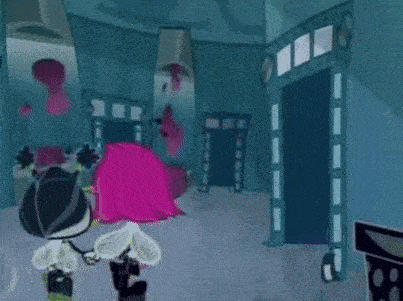 a cartoon drawing of a room with a lot of stars flying around