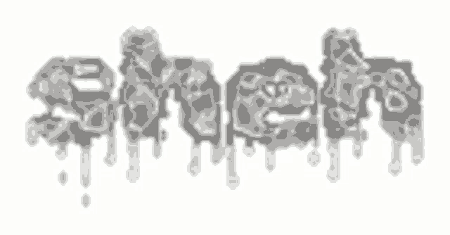a close up of a melting word on a white background