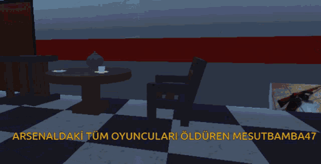 a screenshot of a video game with the words " arsenaldaki tum oyunculari öldüren mesutbamba47 "