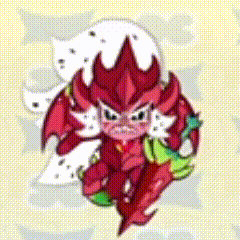 a cartoon drawing of a devil with wings and a sword