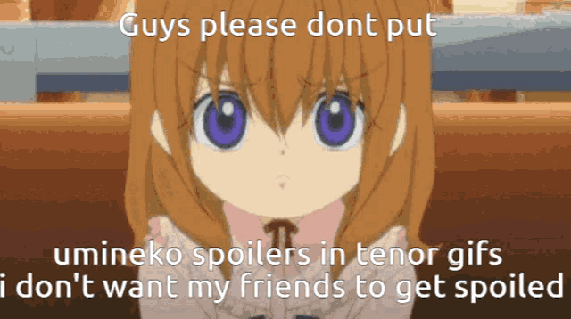 a picture of a girl with purple eyes and the words guys please dont put
