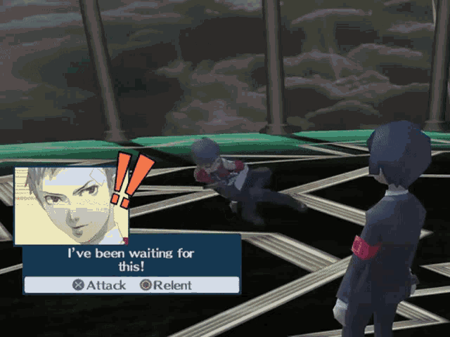a video game character says " i 've been waiting for this " in front of another character