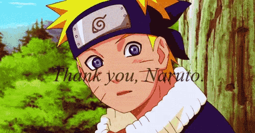 a cartoon of naruto with the words thank you naruto written below him