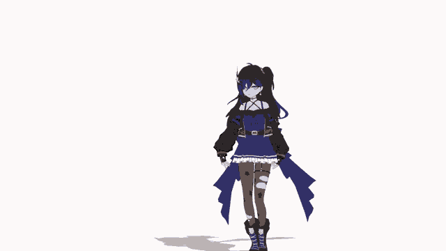 a 3d model of a girl dancing with a blue ribbon around her waist