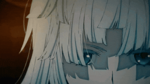 a close up of a girl 's face with white hair