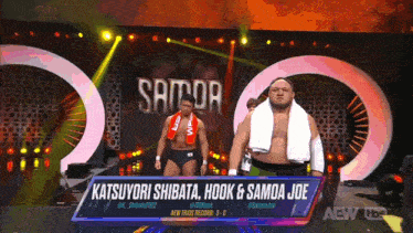 katsuyori shibata hook and samoa joe are shown on a wrestling show