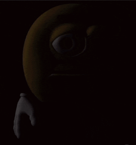 a yellow smiley face with a big eye and a white hand