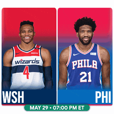 a wizards player and a philadelphia player are shown on a poster