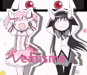a cartoon drawing of two anime girls with the words venisme written on the bottom