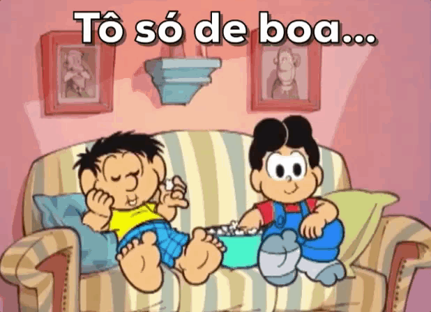 a cartoon of two boys sitting on a couch with the words to so de boa above them