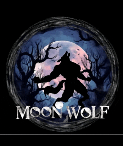 a silhouette of a werewolf in front of a full moon and the words moon wolf