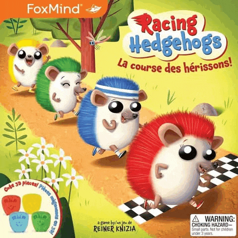 a group of hedgehogs are racing on a checkered track in a game called racing hedgehogs .
