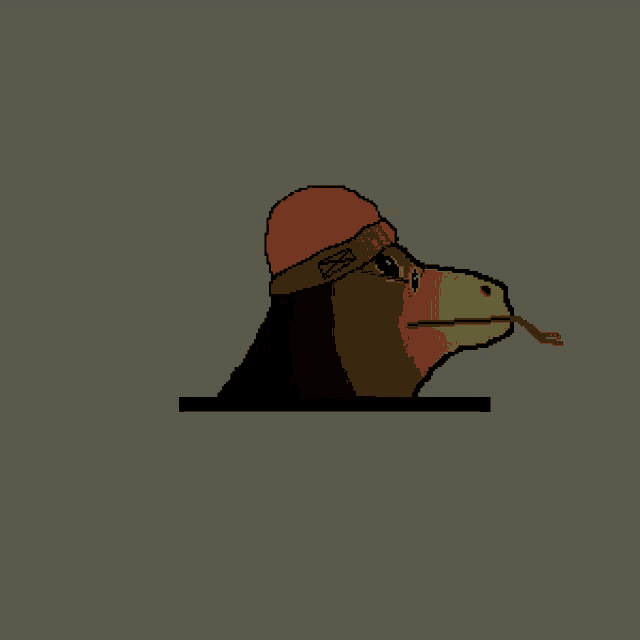 a pixel art drawing of a snake wearing a hat and sunglasses