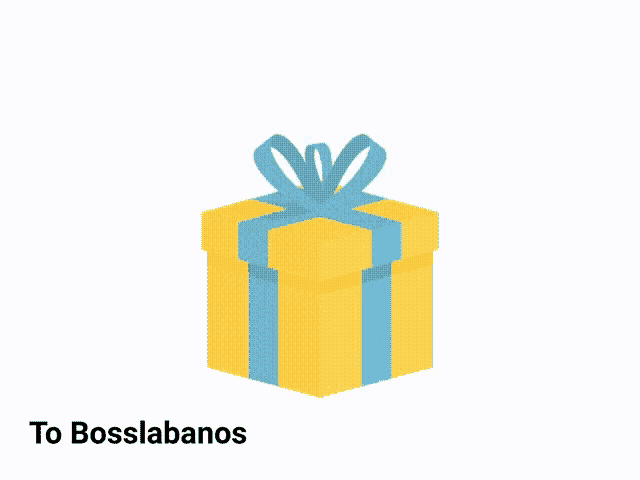 a yellow gift box with a blue ribbon and the words to bosslabanos on the bottom