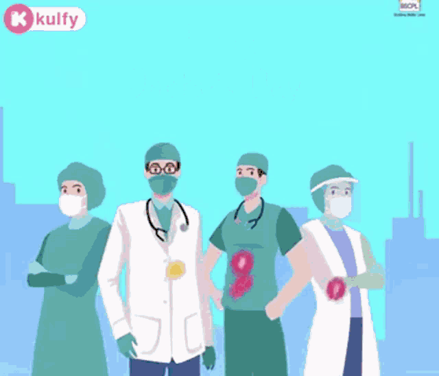 a happy doctor 's day greeting with a group of doctors standing next to each other
