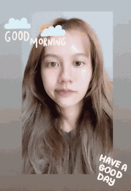 a picture of a woman with the words good morning and have a good day on the bottom