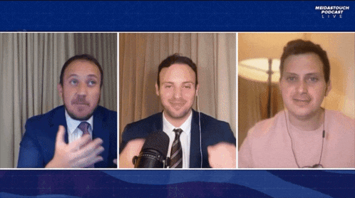 three men are on a screen with the words mediatouch podcast
