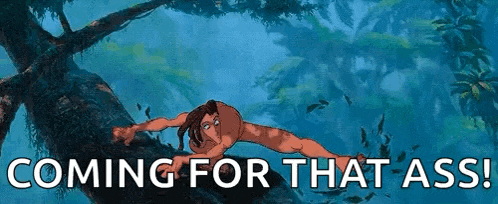 a cartoon of a man laying on a tree branch with the words `` coming for that ass '' above him .