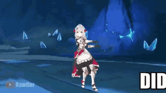 a video game character is dancing with the words `` did n't care lol '' above her .