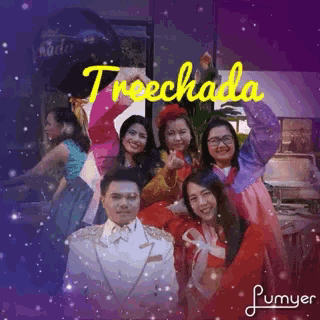 a group of people are posing for a picture with the word trechada in yellow
