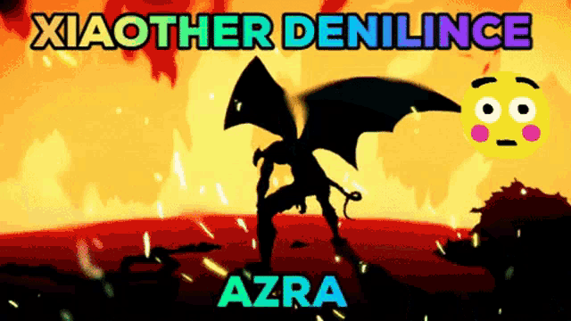 a poster for xiaother denilince azra shows a silhouette of a demon with wings
