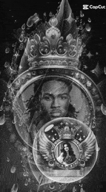 a black and white photo of a man with a crown and a woman