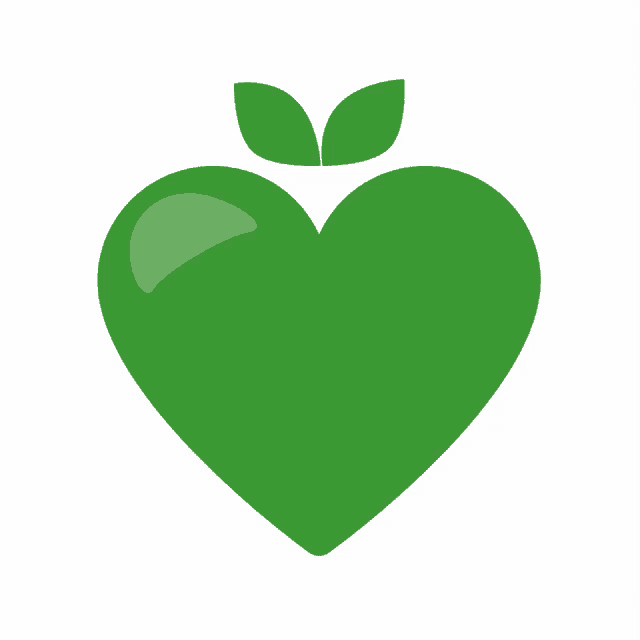 a green heart with two leaves on the top of it
