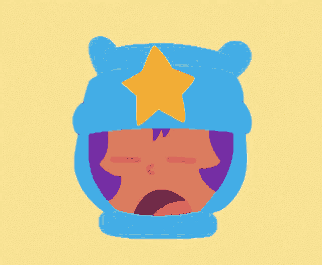 a cartoon character with a blue hat and a yellow star on his head