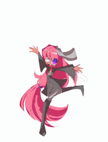 a cartoon character with pink hair and headphones is dancing
