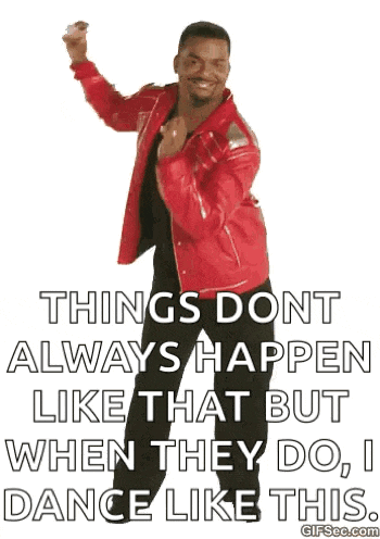 a man in a red jacket is dancing with a quote that says things do n't always happen like that