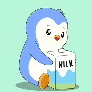 a penguin is holding a carton of milk in its paws