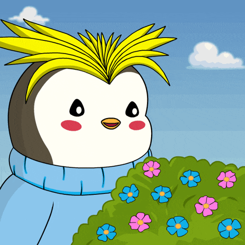 a cartoon of a penguin with a yellow mohawk