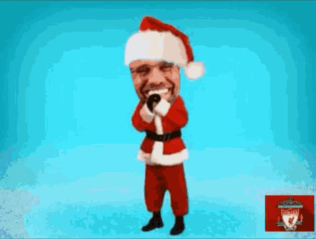 a cartoon of a man dressed in a santa suit and hat