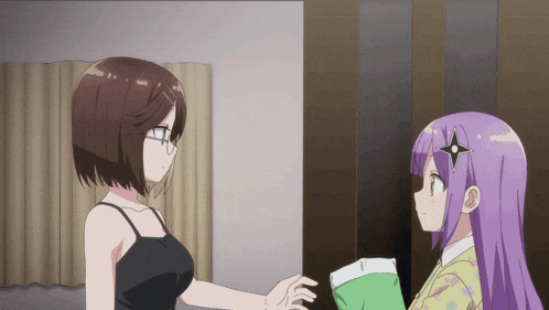 two anime girls are standing next to each other and one has a star on her head