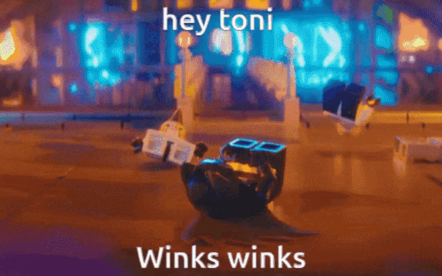 a cartoon character is laying on the ground with the caption hey toni winks winks