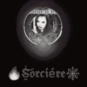 a picture of a woman in a circle with the word sorciere on the bottom