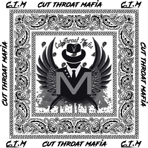 a black and white bandana with the words cut throat mafia