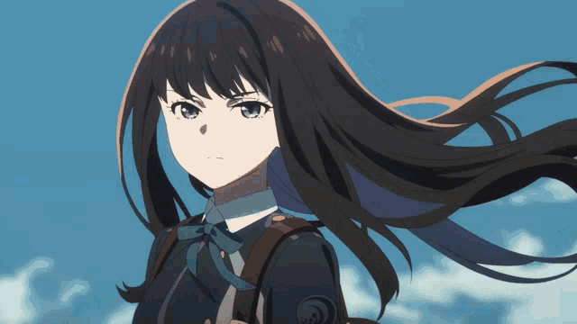a girl with long black hair wearing a school uniform